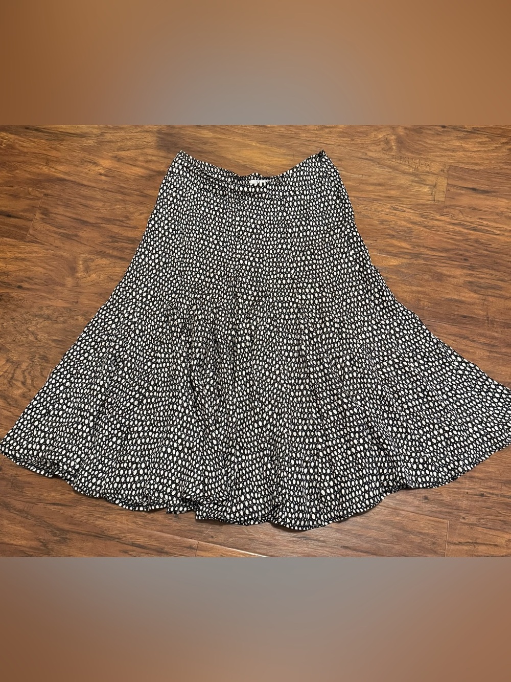 Max Mara Italy 100% Silk Paneled Flare Skirt Black White Abstract Print Size 8